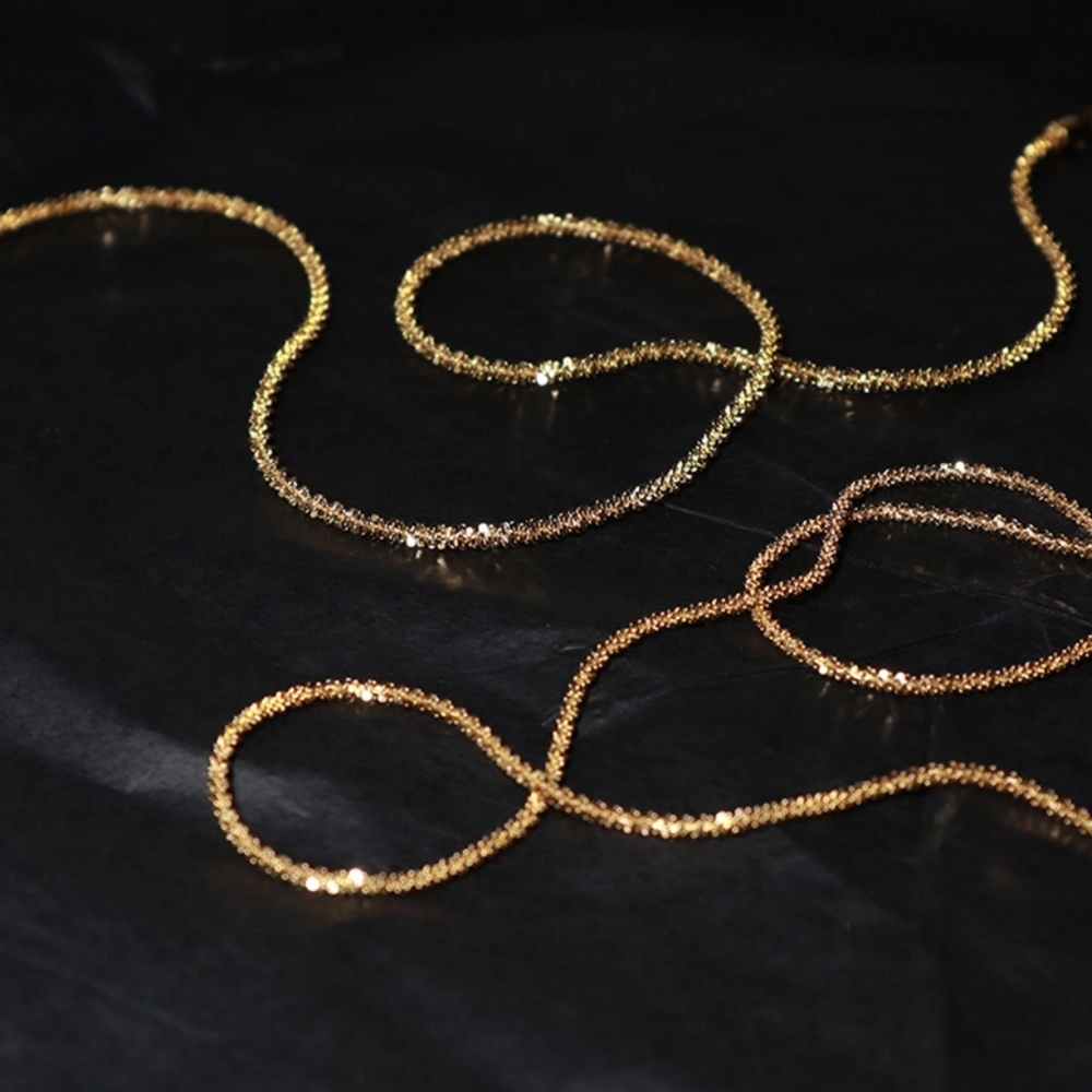 NEW 18k Yellow Gold || 925 Sterling Silver || Hollow Glitter Rope Chain Necklace - Picture 3 of 13